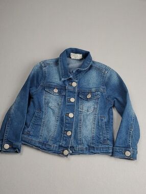 Kid's Washed Blue Denim Jacket with Button Front - Girl's Size 5